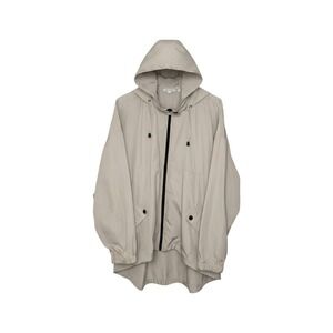 Chicos Hooded Windbreaker Jacket Tan Beige Full Zip High Low Hem Womens Size 3